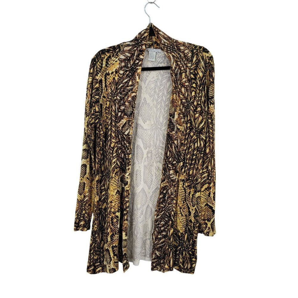 Vintage Alberto Makali Artsy Snake Open Cardigan L Golden Duster Sweater Beaded - Picture 1 of 11